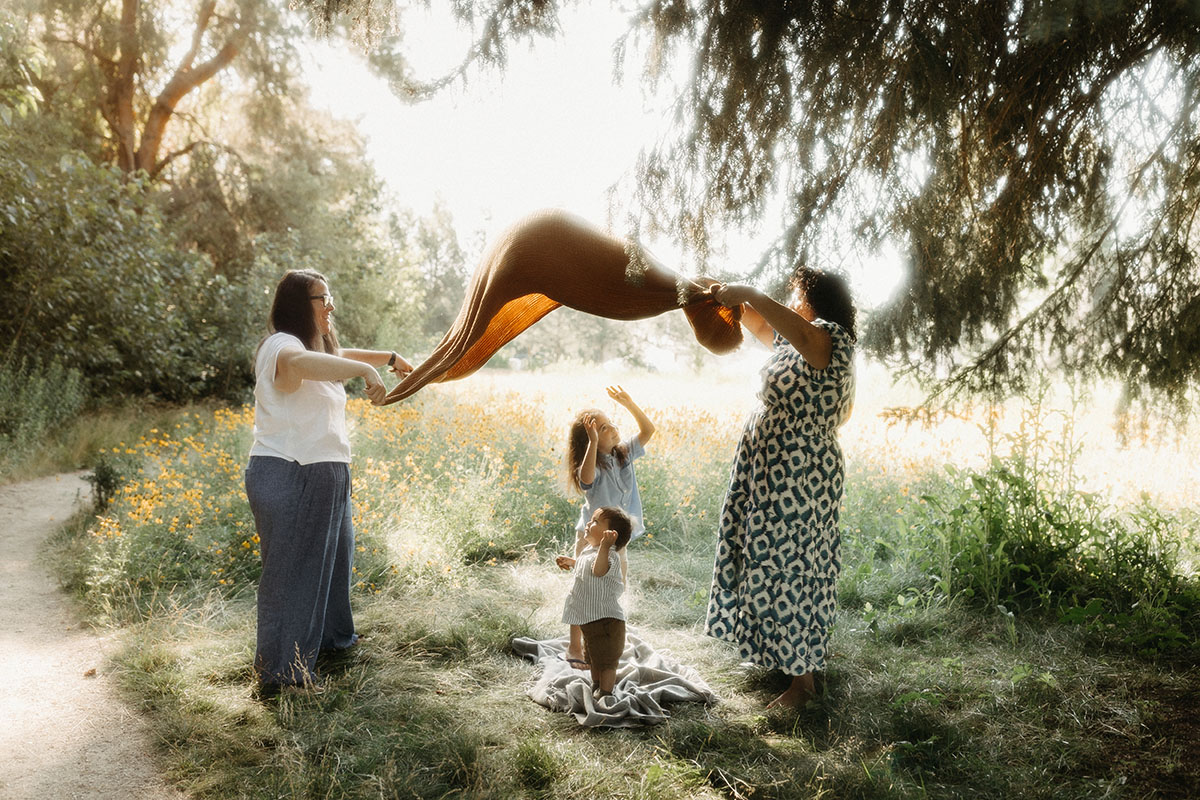 Chelsea and family in golden hour light
